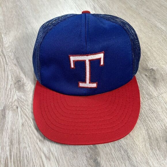 Vintage Texas Rangers Hat Snapback MLB Baseball Trucker Blue Red Cap - Picture 1 of 8